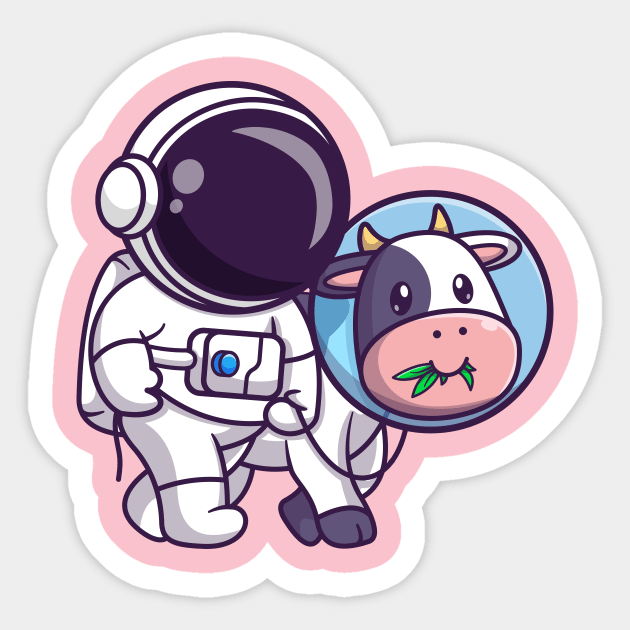 Cute Astronaut With Cow Astronaut Cartoon Sticker by Catalyst Labs